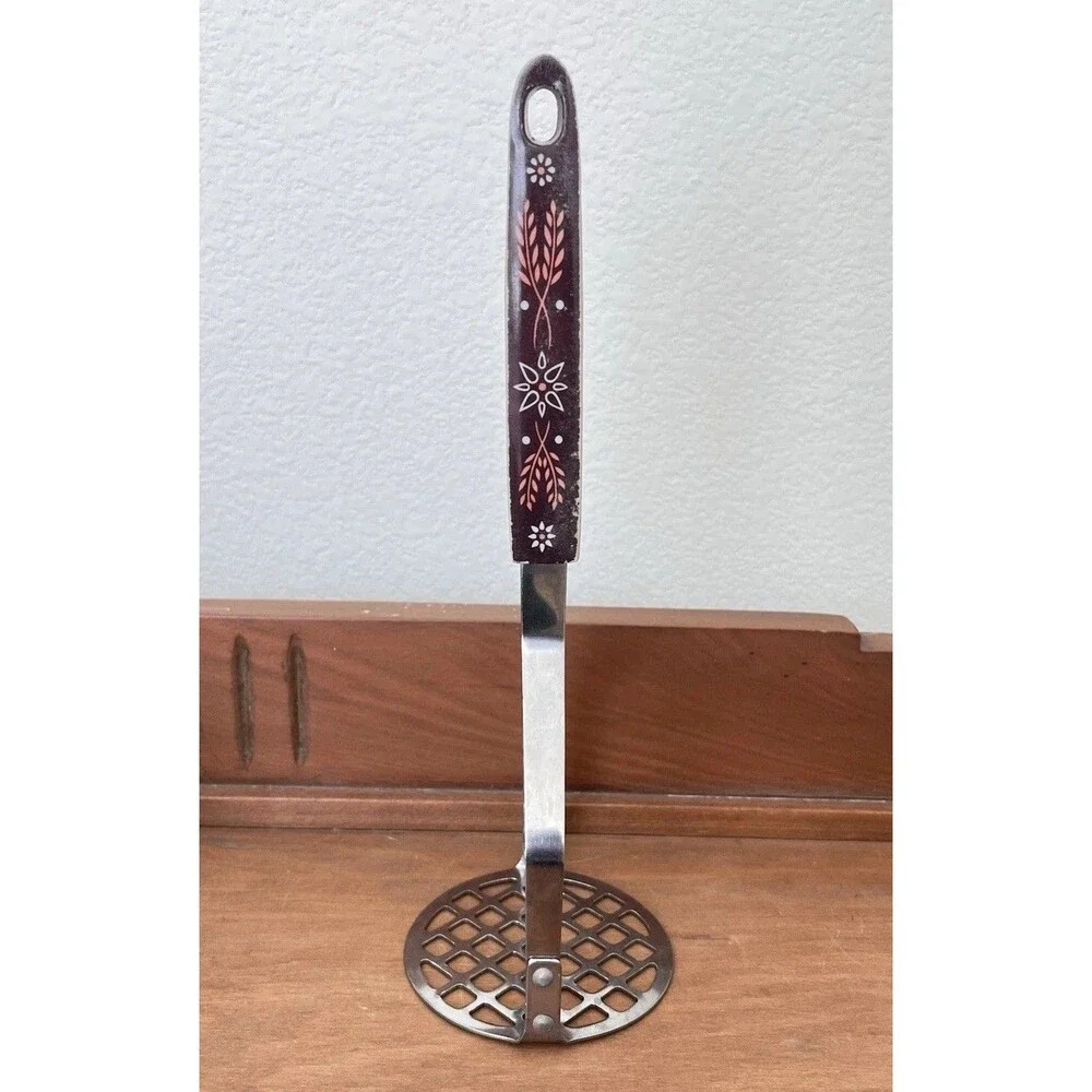 Vintage EKCO Flint Arrowhead - Potato Masher in Harvest Wheat Dark Brown